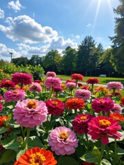 Vibrant flower blooming in sunlit park nature photography serene environment bright view