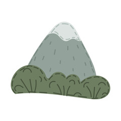 Soft mountain-shaped pillow with trees. Handmade children's toy with sewing shirts. Flat isolated colorful illustration. Cute decor in a children's room. APillow for children. Love, comfort, and care