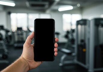 Fitness App Mockup on Blank Phone Screen Held by Athlete Gym Health