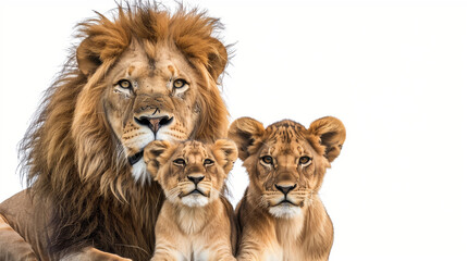Fototapeta premium Lion s family in front of a white background 