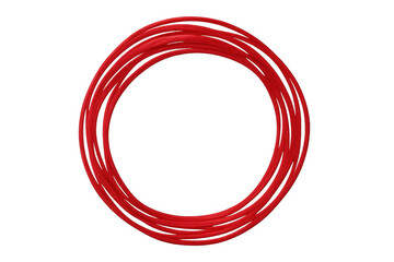 Red cable forming a perfect circle on a transparent background, ideal for technology or communication projects