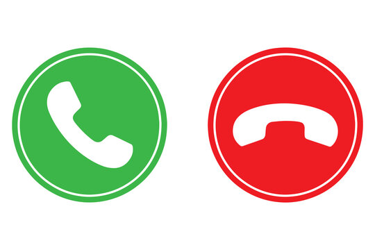 Phone Call Accept and Decline Buttons &ndash; Green and Red Yes/No Icon Set for Call, Answer, and Hang Up UI in Web and Mobile Apps