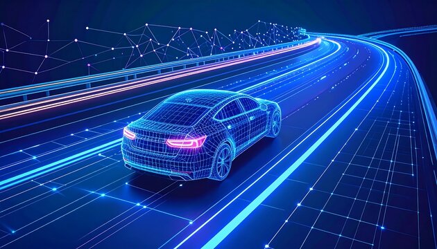 Futuristic autonomous car concept with digital connectivity and advanced technology