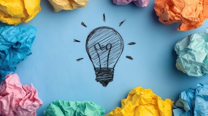 Creative Marketing Material - Colorful Paper & Light Bulb Brainstorming for Ad Planning & Creative Design
