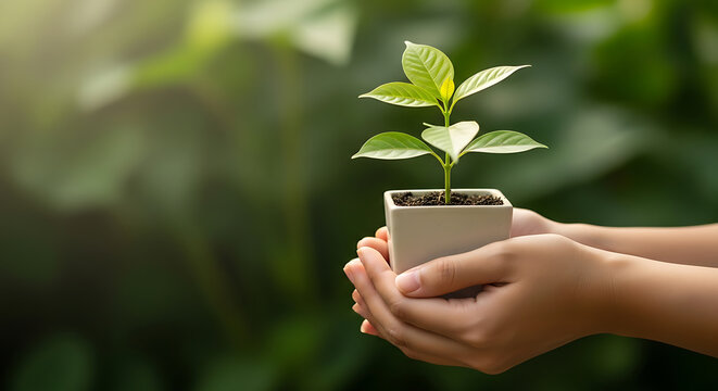 A sapling held by someone, representing hope and green initiative towards a healthier planet for