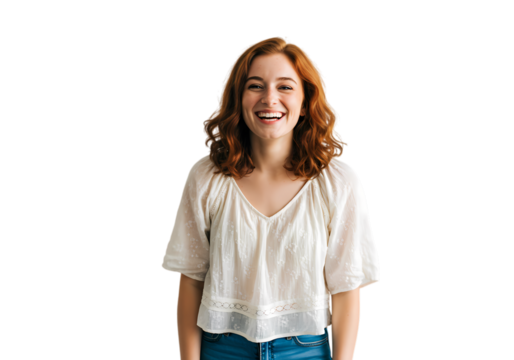 Smiling Young Woman with Red Hair, Casual Wear, Portrait