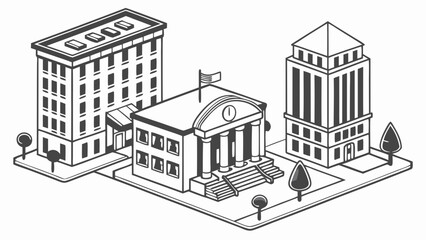 Isometric Cityscape with Buildings and Trees.