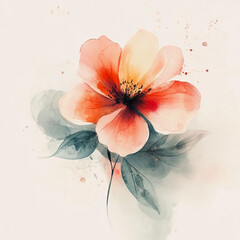 Watercolor Floral Art Delicate Flower Blossom with Artistic Splatters and Subtle Leaf Accents