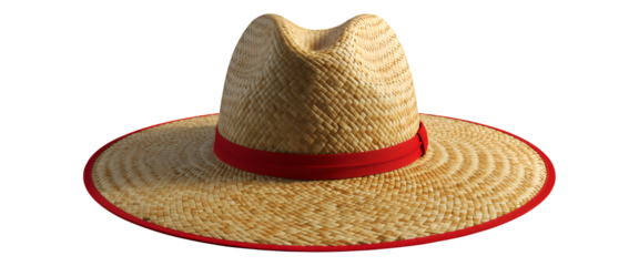 Straw Hat with Crimson Band, Transparent Background, 3D Realism Design Element