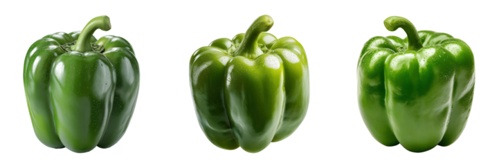 Set of Green Bell Pepper With Smooth Surface And Green Stem isolated on a transparent background