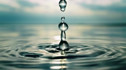 Ultra-realistic water drop creates ripples and suspended droplets in close-up slow-motion - Powered by Adobe