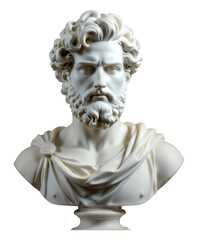White Marble Bust with Curly Hair and Beard, Transparent Background, 3D Realism Portrait Bust