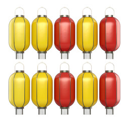 Yellow and Red Glossy Paper Lanterns with Transparent Background, 3D Realism Design Elements