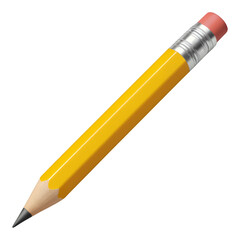 Yellow Pencil with Sharpened Tip and Red Eraser, On Transparent Background, 3D Realism Design Element