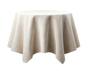 Cream tablecloth draped over round table
