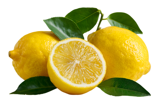 Fresh lemons with vibrant leaves, a healthy lifestyle symbol for summer recipes and zesty flavors