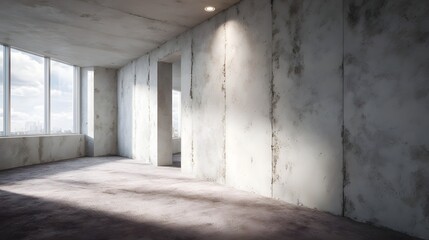 Interior drywall installation at a building construction site with lighting