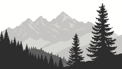 Fototapeta premium Silhouettes of Mountains and Coniferous Forest.