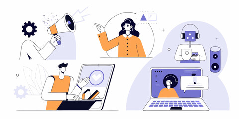 Diverse team collaborating digitally using technology and communication tools