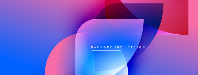 Abstract gradients blend, creating dynamic visual flow. Modern design features overlapping shapes, vibrant colors, text overlay.