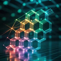 Futuristic 3D Glowing Hexagonal Network Structure