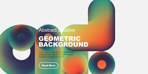 Abstract geometric shapes, vibrant colors, modern design. Text overlay presents background information, includes call to action.