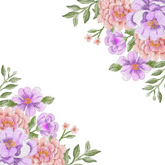 Fototapeta premium Purple and Peach Watercolor Flower Border