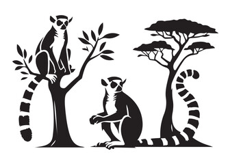 lemurs logo silhouette vector design, lemur silhouette vector illustration, animal wildlife lemurs silhouette vector logo, lemur animal ogo vector silhouette on white background  © Adobe design