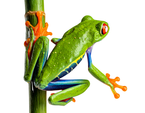 Rear View of Red-Eyed Tree Frog Clinging Upright, Isolated on Transparent Background