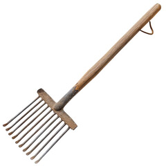 Detailed Garden Rake with Wooden Handle for Soil Preparation and Weeding