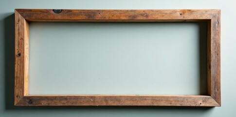 Distressed long wooden picture frame, missing canvas , decor, white, horizontal
