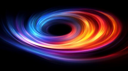 Swirling abstract vortex with vibrant hues of blue, purple, orange, and red emanating from a dark center
