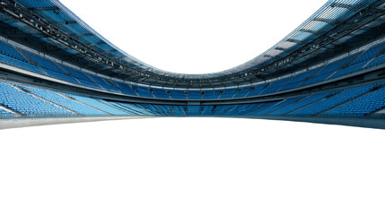 Modern curved stadium design with rows of blue seating