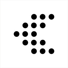 Abstract arrow made of black dots pointing right on white background. Minimal halftone symbol for UI navigation, data direction, digital interface, or tech design.