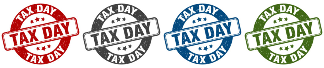 tax day stamp. tax day round stamp set isolated on white background