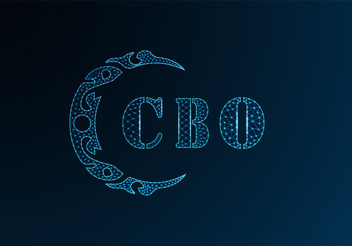 Low poly letter logo CBO design. CBO letter logo low poly vector design on blue color gradient background. CBO logo low poly design