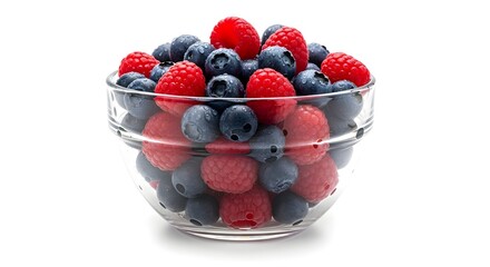 blueberries and strawberries Glass Bowl of Fresh Blueberries and Raspberries &ndash; Isolated on White, Vivid Colors