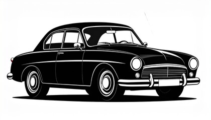 Naklejka premium Vector silhouette of a classic sedan car in black on white, clean and minimal style ideal for a car-related logo or branding concept. 