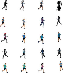 Diverse Set of Running People - Silhouettes and Colors for Fitness and Exercise