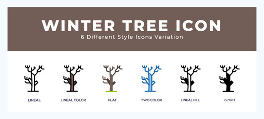Winter tree icon in filled. thin line. outline stroke and flat style.