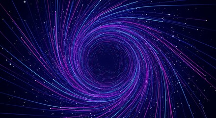 Swirling vortex of blue and pink light trails with sparkling particles abstract background