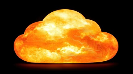 Orange cloud with glowing effects representing technology and digital data