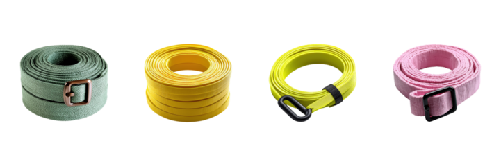 Colorful Yoga Straps Collection. Fitness And Flexibility Tools For Exercise And Stretching Isolated On Transparent Background