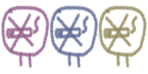 no smoking icon, hand drawn crossed cigarette symbols in muted pink blue and beige tones representing tobacco ban health warning restriction sign and anti-smoking awareness design

