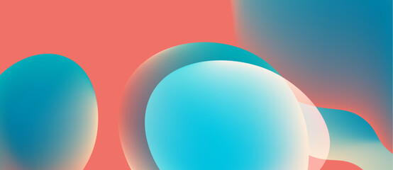 Abstract colorful shapes blend, creating soft gradients. Blue, coral hues dominate composition. Minimalist design evokes calm feeling.
