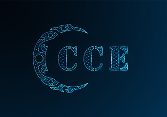 Low poly letter logo CCE design. CCE letter logo low poly vector design on blue color gradient background. CCE logo low poly design