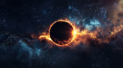 Naklejka premium Cosmic ballet: A celestial body consumed by blazing solar fire eruption