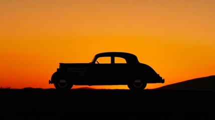 Classic car silhouette at sunset.