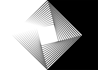 Abstract vector transition from black to white. Square pattern of twisted broken lines. Modern vector background