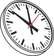 Classic analog clock face with bold hands and minute markers
